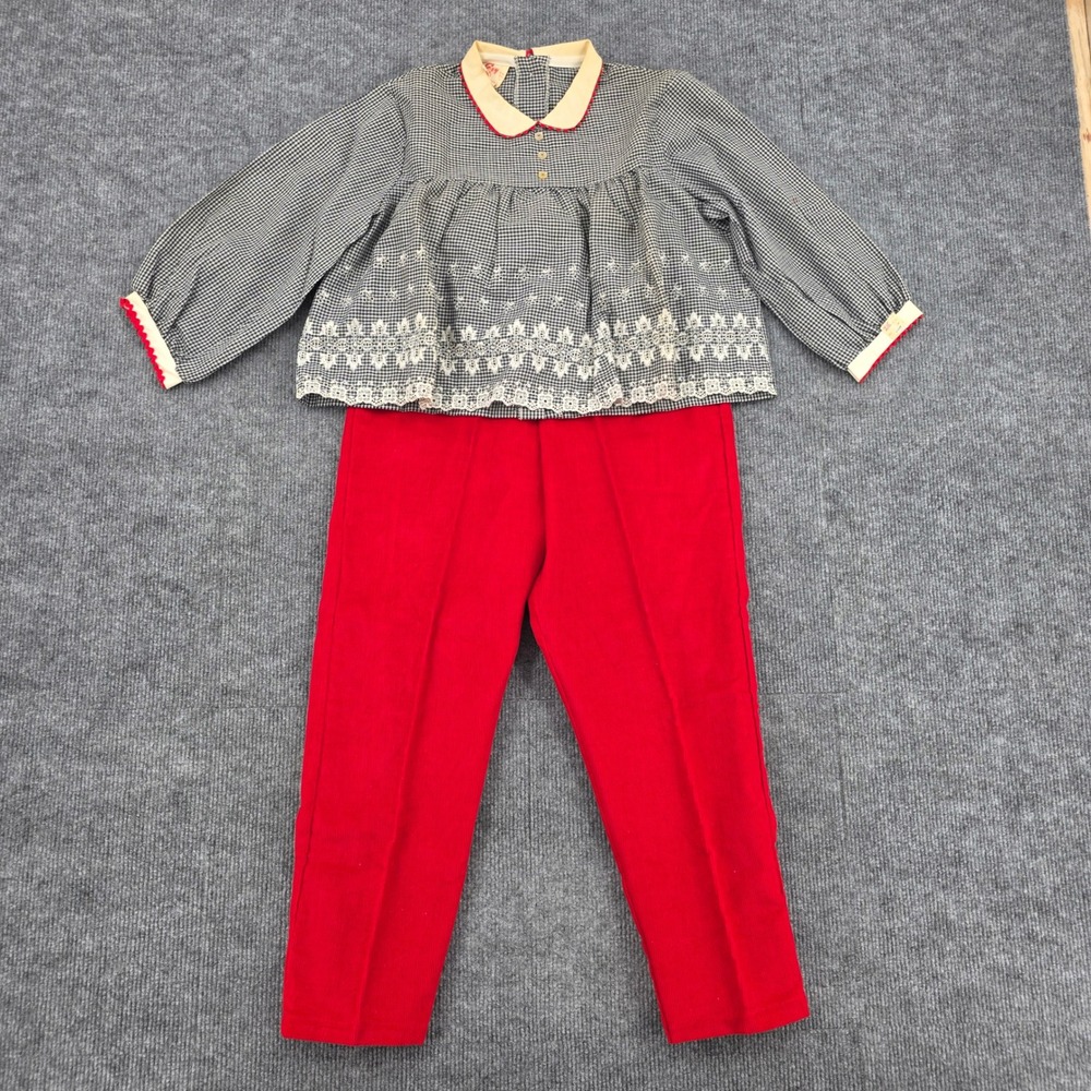 Vintage Evy of California Gingham Smock Top and Red Pants Set Size 12 RN17657